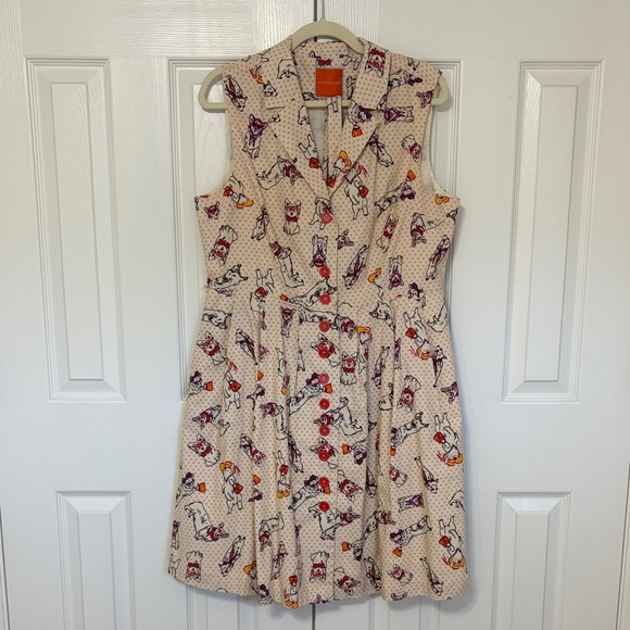 Modcloth Dresses & Skirts - Whimsical Mod Cloth Polka Dot Corgi Dog Belted Dress Red Purple XL